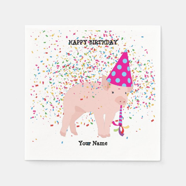 Pig Partying - Animals at Birthday Party Napkins (Front)