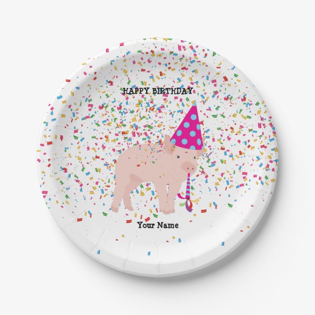 Pig Partying - Animals at Birthday Party Paper Plates (Front)