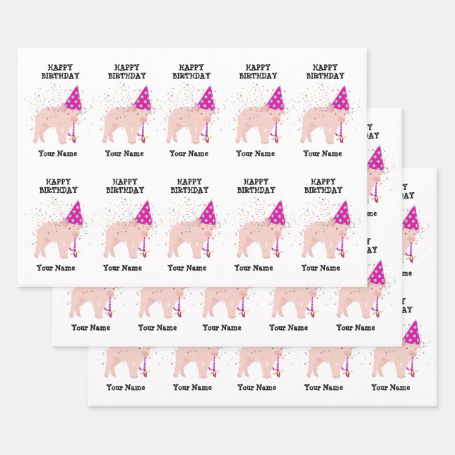 Pig Partying - Animals at Birthday Party Wrapping Paper Sheets (Set)