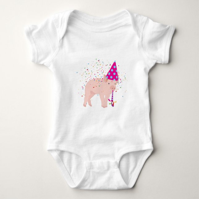 Pig Partying - Animals Having a Party Baby Bodysuit (Front)