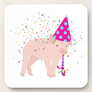 Pig Partying - Animals Having a Party Beverage Coaster