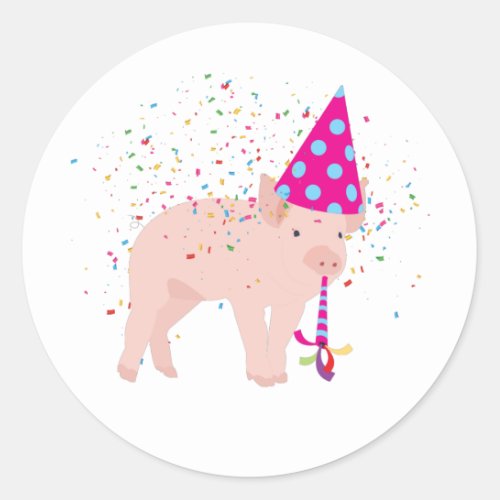 Pig Partying _ Animals Having a Party Classic Round Sticker