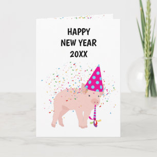 Pig Partying - Animals Holiday New Years Card