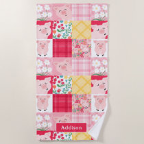 Pig Patchwork Floral Rustic Personalized Beach Towel