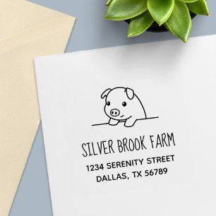 Pig Peeking out Farm Business Address Self-inking Stamp