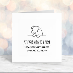 Pig Peeking out Farm Business Address Self-inking Stamp
