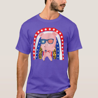 Pig Pet Dabbing 4th of July American Flag Leopard  T-Shirt