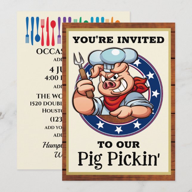 Pig Pickin' Barbecue  Invitation (Front/Back)