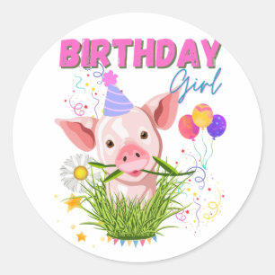Pig Piggy Birthday Pink Girl Animals Lovers Classic Round Sticker