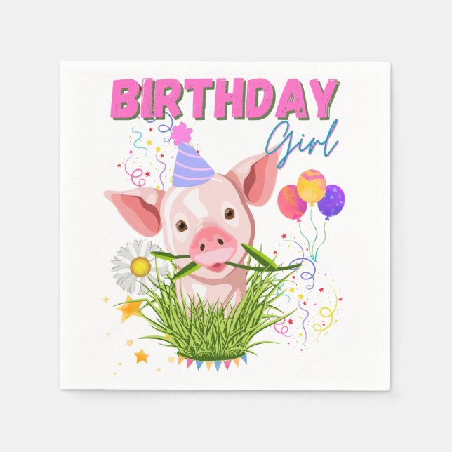 Pig Piggy Birthday Pink Girl Animals Lovers Napkins (Front)