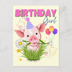 Pig Piggy Birthday Pink Girl Animals Lovers Postcard