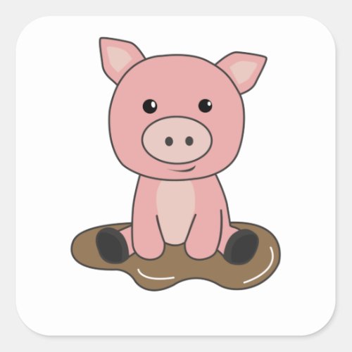 Pig Piglet Piglet Mud Puddle Mud Square Sticker