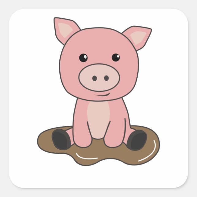 Pig Piglet Piglet Mud Puddle Mud Square Sticker (Front)