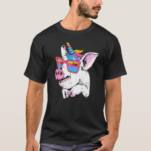 Pig Piglet Unicorn Horn Glasses Cute Farm Hallowee T-Shirt