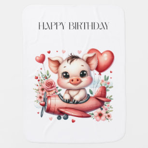 Pig Pilot Birthday Baby Blanket