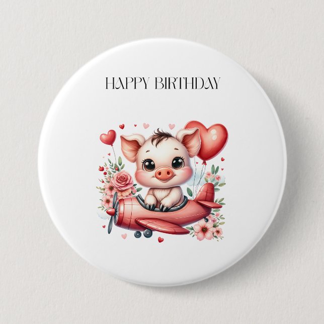 Pig Pilot Birthday Button (Front)