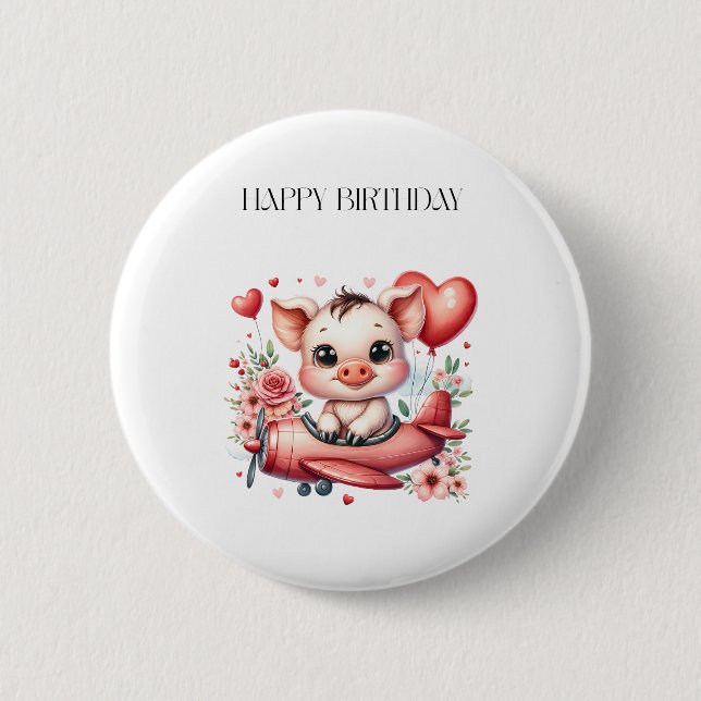 Pig Pilot Birthday Button (Front)