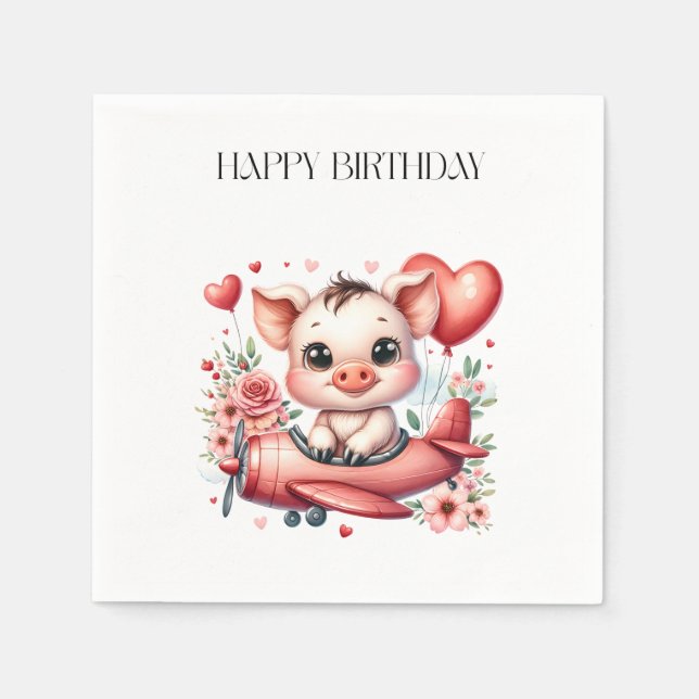 Pig Pilot Birthday Napkins (Front)