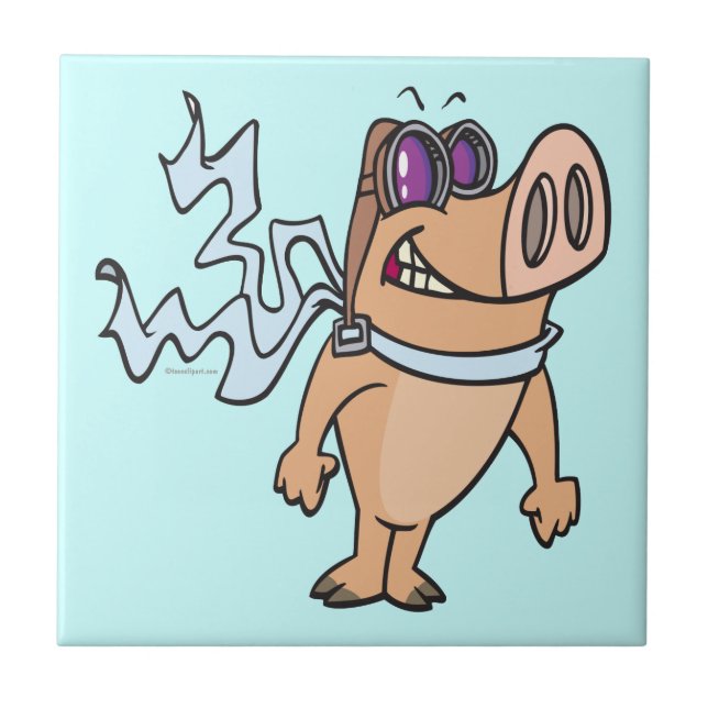 pig pilot cartoon ceramic tile (Front)