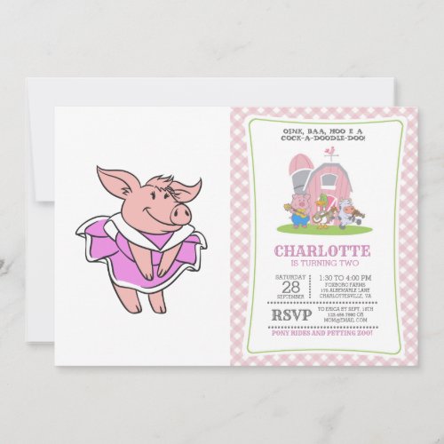 Pig pink Dress  choose background color Invitation