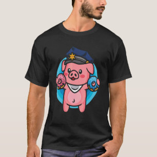 Pig Police Farmer Officer Funny Pig Cop Donut Doug T-Shirt
