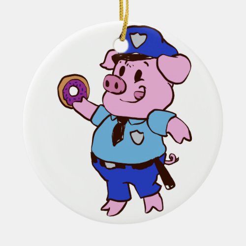 Pig policeman eating a donut  choose back color ceramic ornament