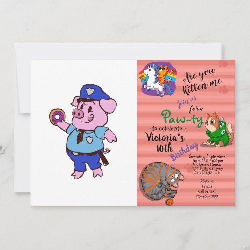 Pig policeman eating a donut  choose back color invitation