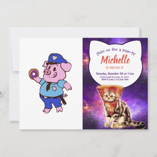 Pig policeman eating a donut  choose back color invitation