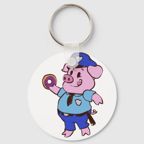 Pig policeman eating a donut  choose back color keychain