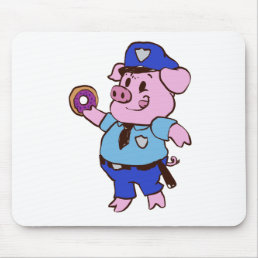 Pig policeman eating a donut | choose back color mouse pad