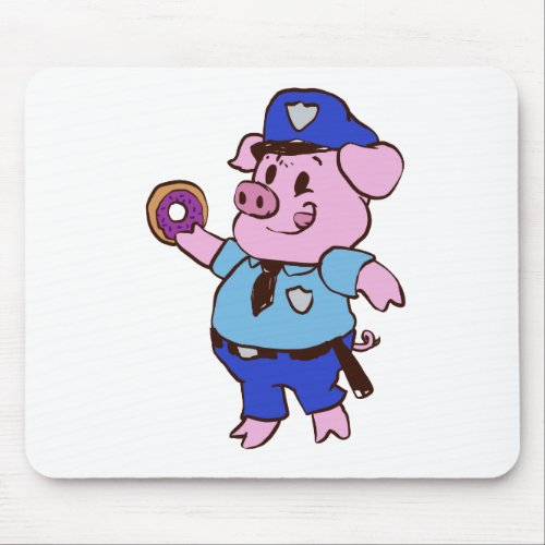 Pig policeman eating a donut  choose back color mouse pad