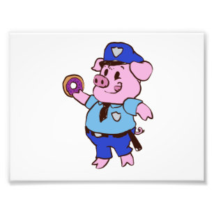 Pig policeman eating a donut   choose back color photo print