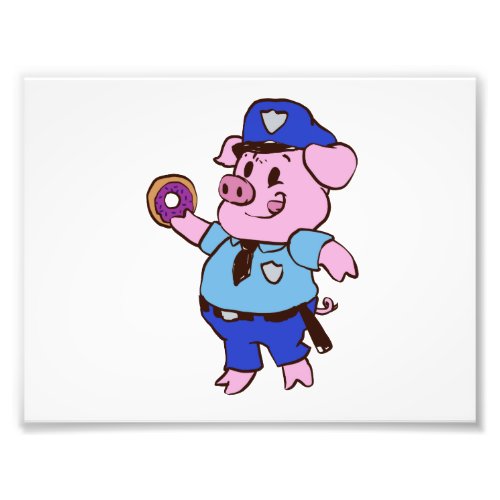 Pig policeman eating a donut  choose back color photo print