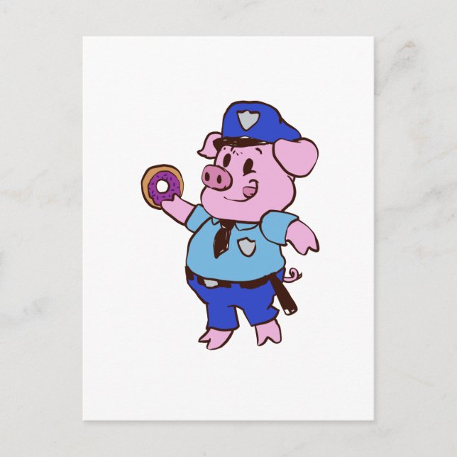 Pig policeman eating a donut | choose back color postcard (Front)