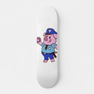 Pig policeman eating a donut   choose back color skateboard