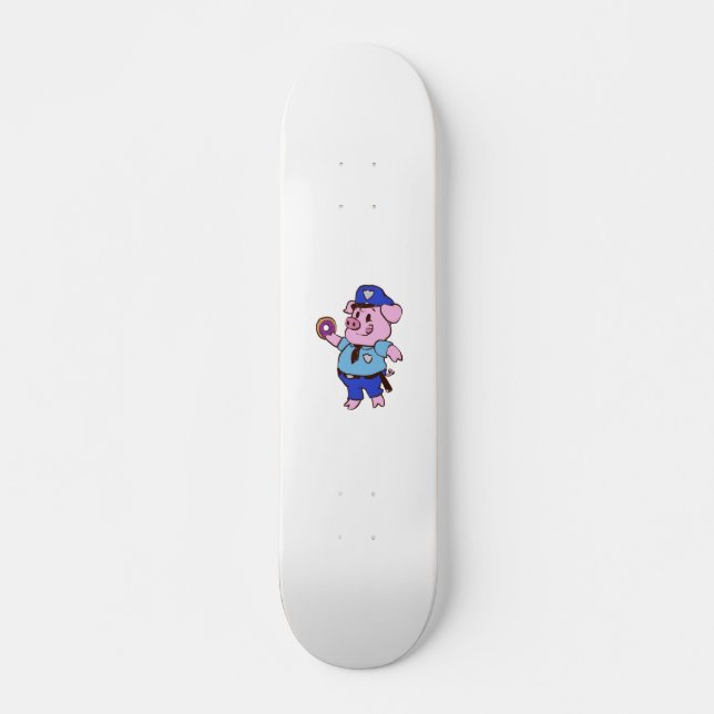 Pig policeman eating a donut | choose back color skateboard (Front)