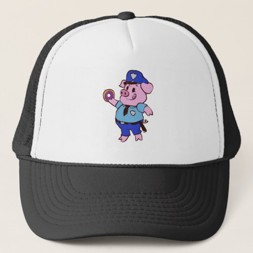 Pig policeman eating a donut  choose back color trucker hat
