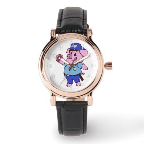 Pig policeman eating a donut  choose back color watch