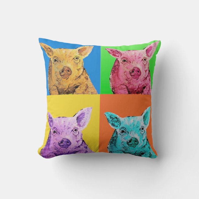 Pig pop art style throw pillow (Front)