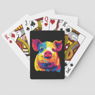 Pig Portrait Illustration Watercolour Painting Poker Cards