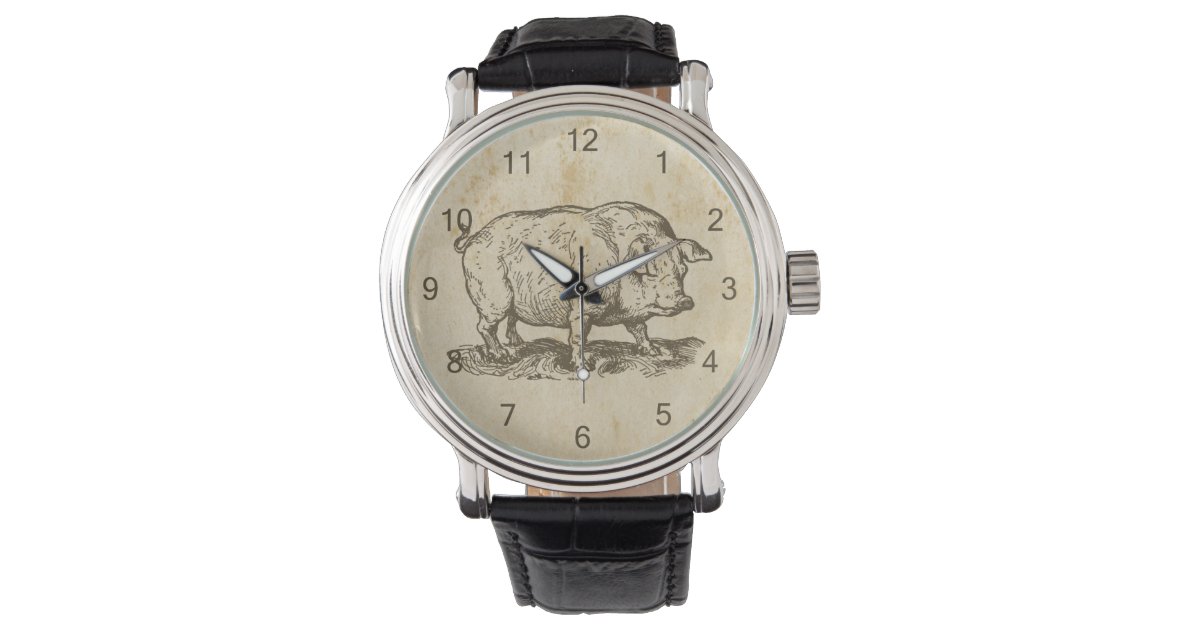 Pig Retro Charm Piggy Wrist Watch Zazzle