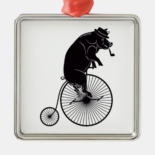 Pig riding a Bike Metal Ornament