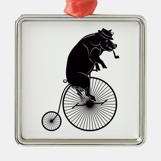 Pig riding a Bike Metal Ornament (Front)