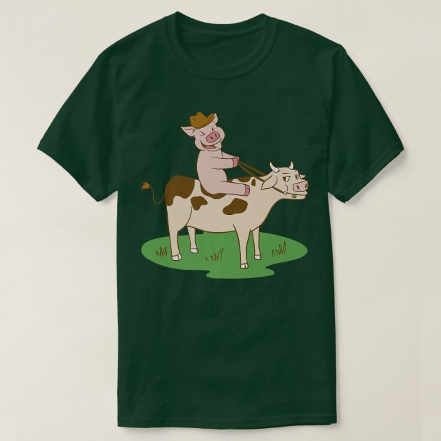 Pig Riding A Cow Farm Premium  T-Shirt (Design Front)