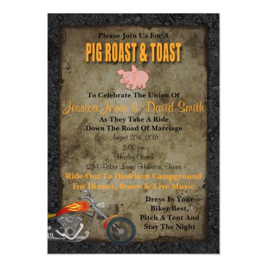 Pig Roast And Toast Biker Wedding Invitation Zazzle