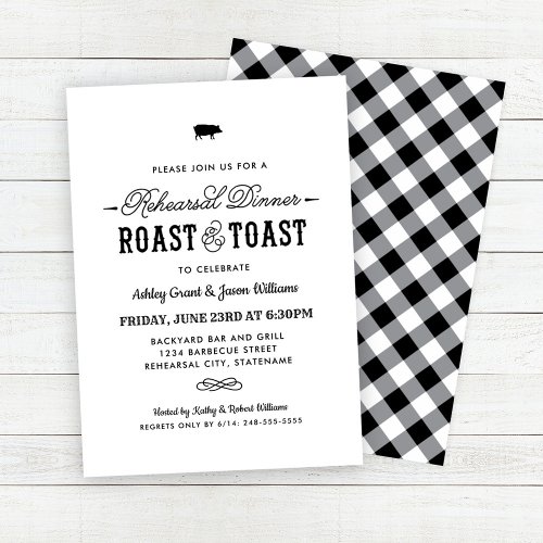 Pig Roast and Toast Black Wedding Rehearsal Dinner Invitation