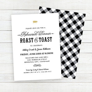 Pig Roast and Toast Gold Wedding Rehearsal Dinner  Invitation