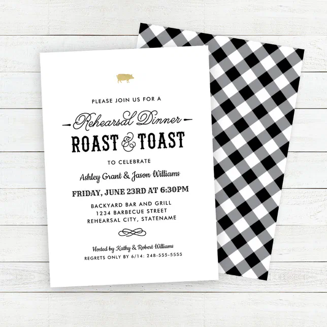 Pig Roast and Toast Gold Wedding Rehearsal Dinner Invitation Zazzle