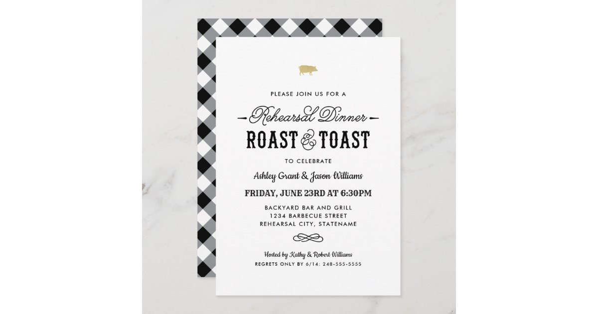 Pig Roast and Toast Gold Wedding Rehearsal Dinner Invitation Zazzle