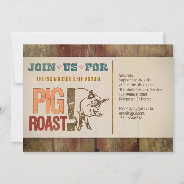Pig roast barbecue party invitations (Front)